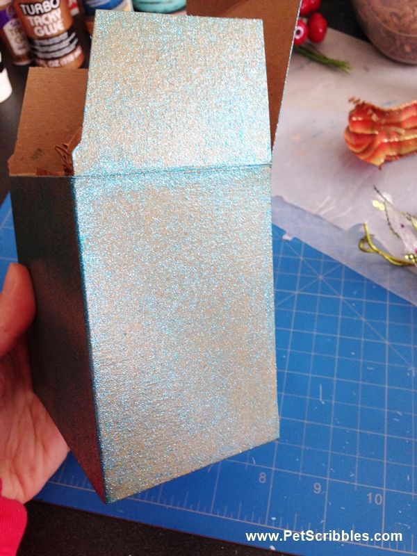 Turquoise Sparkle Glamour Dust glitter paint on box - one coat