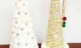 Sheet Music Santa Hat and Cotton Ball Christmas Tree
