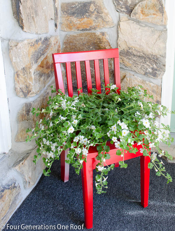 Red Chair Planter DIY by Four Generations One Roof