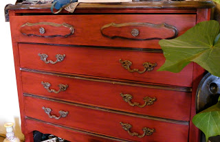 Good will dresser with antiqued red/copper