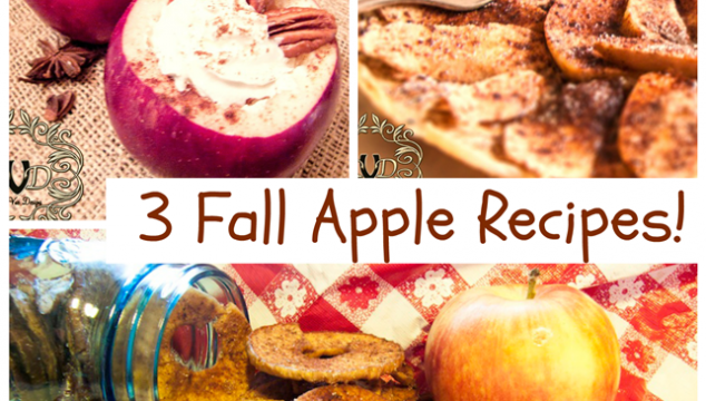 3 Fall Apple Recipes from Deja Vue Designs: apple flautas, apple chips, and hot buttered cider!